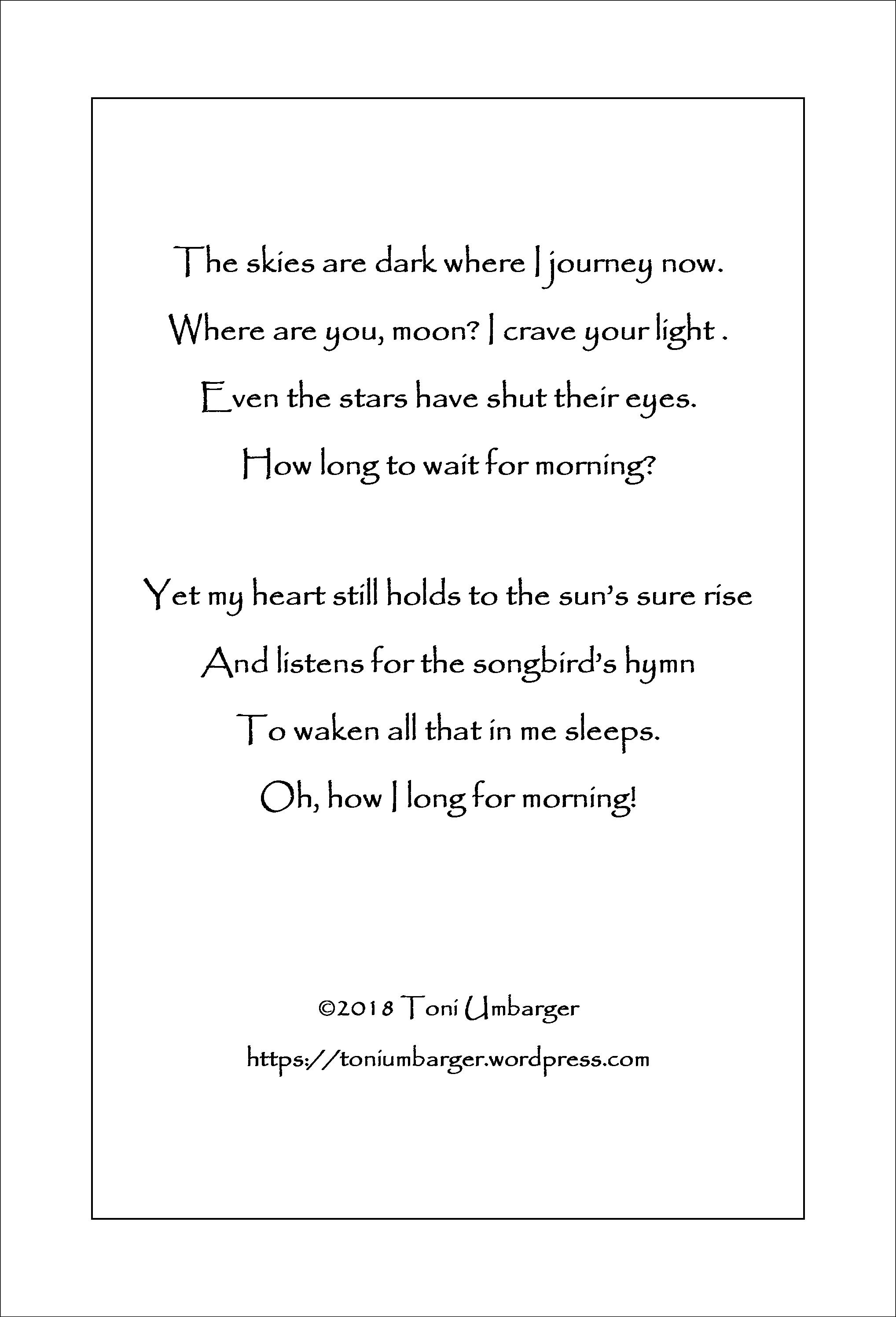 Toni Umbarger | Thoughtseeds | Morning | #poetry #longing #suffering #morning #hope #thoughtseeds